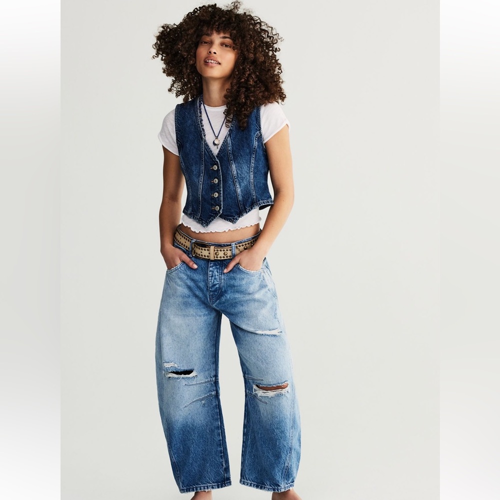 Free People Barrel Jean Barnyard Blue